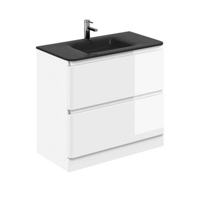 Plum&clay Marvel Gloss White Floor Standing Bathroom Vanity Unit With Grey Glass Basin (W)900mm - image 1