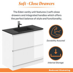 Plum&clay Marvel Gloss White Floor Standing Bathroom Vanity Unit With Grey Glass Basin (W)900mm - thumbnail 4