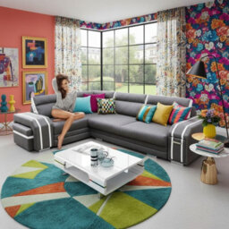 Avatar Corner Sofa Bed With Pouffe Cocktail Cabinet Foam Cushions Sinuous Springs Wood Frame 300X200Cm Grey And White Left - thumbnail 2