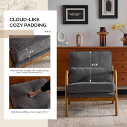 Accent Chair With Cushions And Lumbar Pillow, Armchair For Living Room, Reading Dark Grey - thumbnail 4