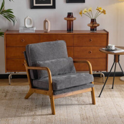 Accent Chair With Cushions And Lumbar Pillow, Armchair For Living Room, Reading Dark Grey
