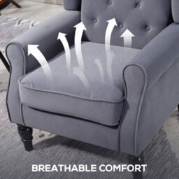 Homcom Accent Armchair Home Furniture Retro Tufted Club Fabric Charcoal Grey - thumbnail 6