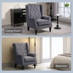 Homcom Accent Armchair Home Furniture Retro Tufted Club Fabric Charcoal Grey - thumbnail 8