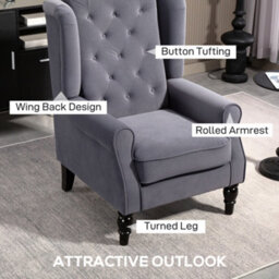 Homcom Accent Armchair Home Furniture Retro Tufted Club Fabric Charcoal Grey - thumbnail 4