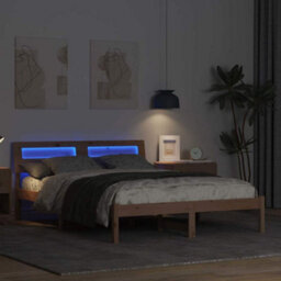 Berkfield Modern With Led Strip Lights Brown 120 X 190 Cm Solid Pine Wood - thumbnail 4