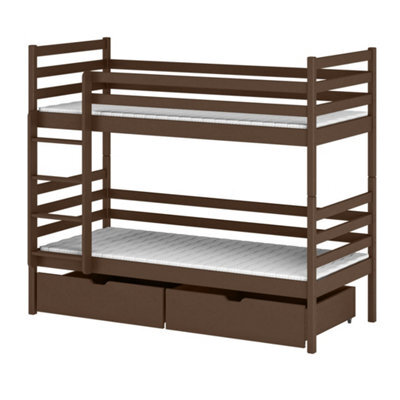 Arte Nemo Dark Chocolate Wooden Bunk Bed With Storage 90 X 190Cm - 2 Foam Bonnell Mattresses - image 1