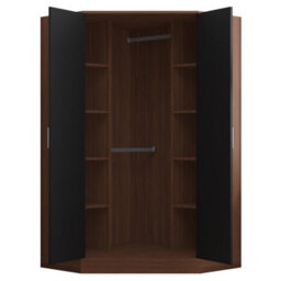 Reflect 2Pc Wardrobe Bundle - 2 Door Corner + 3 Door Plain - Black Gloss & Walnut - H: 180Cm X W: 179Cm X D: 103Cm - thumbnail 6