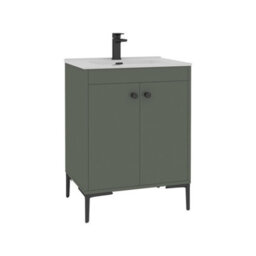 Royal Bathrooms Verona 600mm Matt Green Floor Standing Vanity Unit 2 Door With Ceramic Basin & Matt Black Knob - thumbnail 6