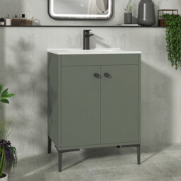 Royal Bathrooms Verona 600mm Matt Green Floor Standing Vanity Unit 2 Door With Ceramic Basin & Matt Black Knob