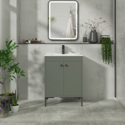 Royal Bathrooms Verona 600mm Matt Green Floor Standing Vanity Unit 2 Door With Ceramic Basin & Matt Black Knob - thumbnail 4