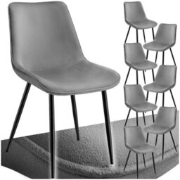 Tectake Set Of 8 Dining Chair Monroe - Padded, Velvet Look, Ergonomic Seat, Black Steel Legs  - Grey