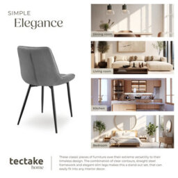 Tectake Set Of 8 Dining Chair Monroe - Padded, Velvet Look, Ergonomic Seat, Black Steel Legs  - Grey - thumbnail 7