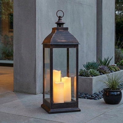 Lunaria Giant Copper Flickering Candle Lantern - image 1