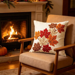 Amorly 1 Pack Fall Maple Leaf Throw Pillow Cover 45X45Cm, Embroidered Autumn Cushion Cover, Orange Cream Red Leaves, No Pillow Insert - thumbnail 5