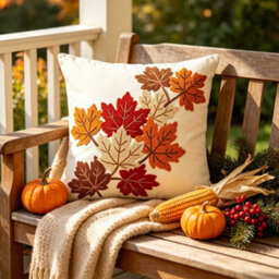 Amorly 1 Pack Fall Maple Leaf Throw Pillow Cover 45X45Cm, Embroidered Autumn Cushion Cover, Orange Cream Red Leaves, No Pillow Insert - thumbnail 6