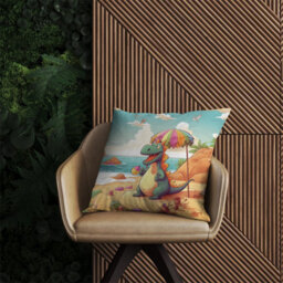 Warren Reed Designer Dragon On A Beach Holiday Outdoor Cushion 45Cm X 45Cm - thumbnail 2