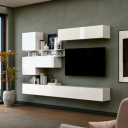 Decorotika Telby  Moduler Modern Tv Unit Wall Mount Customizable Layout High Gloss White - thumbnail 2