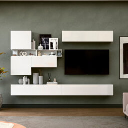 Decorotika Telby  Moduler Modern Tv Unit Wall Mount Customizable Layout High Gloss White - thumbnail 1