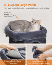 LEDREM Cat Tree Tower, 67 Cm, S, For Kittens Up To 3 Kg, Large Perch, 2 Caves, Scratching Post, Smoky Grey - thumbnail 4