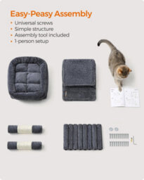 LEDREM Cat Tree Tower, 67 Cm, S, For Kittens Up To 3 Kg, Large Perch, 2 Caves, Scratching Post, Smoky Grey - thumbnail 6