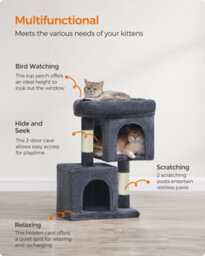 LEDREM Cat Tree Tower, 67 Cm, S, For Kittens Up To 3 Kg, Large Perch, 2 Caves, Scratching Post, Smoky Grey - thumbnail 5