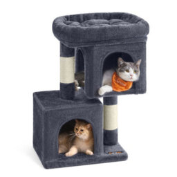 LEDREM Cat Tree Tower, 67 Cm, S, For Kittens Up To 3 Kg, Large Perch, 2 Caves, Scratching Post, Smoky Grey - thumbnail 2