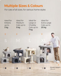 LEDREM Cat Tree Tower, 67 Cm, S, For Kittens Up To 3 Kg, Large Perch, 2 Caves, Scratching Post, Smoky Grey - thumbnail 8
