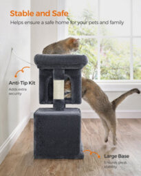 LEDREM Cat Tree Tower, 67 Cm, S, For Kittens Up To 3 Kg, Large Perch, 2 Caves, Scratching Post, Smoky Grey - thumbnail 9