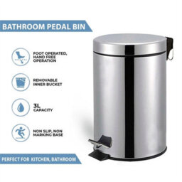 Silver 3 Litre Bathroom Pedal Rubbish Waste Bin And Toilet Brush Holder Set - thumbnail 4