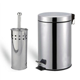 Silver 3 Litre Bathroom Pedal Rubbish Waste Bin And Toilet Brush Holder Set - thumbnail 1