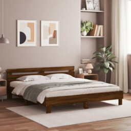 Berkfield Bed Frame With Led Without Mattress Brown Oak 160X200 Cm - thumbnail 1
