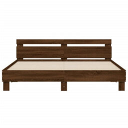 Berkfield Bed Frame With Led Without Mattress Brown Oak 160X200 Cm - thumbnail 7