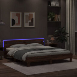 Berkfield Bed Frame With Led Without Mattress Brown Oak 160X200 Cm - thumbnail 4