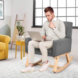 Costway Fabric Upholstered Recliner Rocking Chair Armchair Lounge Sofa Seat Relax Rocker - thumbnail 8