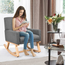 Costway Fabric Upholstered Recliner Rocking Chair Armchair Lounge Sofa Seat Relax Rocker - thumbnail 7