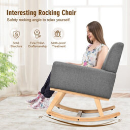 Costway Fabric Upholstered Recliner Rocking Chair Armchair Lounge Sofa Seat Relax Rocker - thumbnail 3