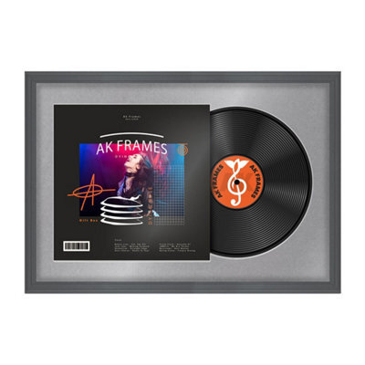 "AK Frames 25X17"" Dark Grey Classic Vinyl Record Frame With Mid Grey Mount For 12 Inch Lp Cover & Disc - Overlapped Design" - image 1