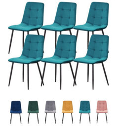 Mof Dining Chairs Set Of 6 Velvet Dining Chair With Padded Seat And Backrest, Sturdy Metal Legs Teal Check - thumbnail 1