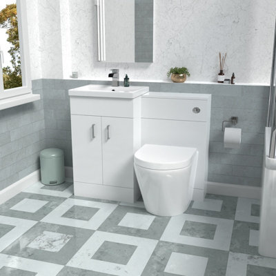 Nes Home Basin Vanity Cabinet, Wc Unit White & Rimless Back To Wall Toilet - image 1