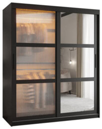 Arte Flutes Ii Glass And Mirrored Sliding Door Wardrobe With Led Lighting(H2000mm W1500mm D620mm) - Black Matt - thumbnail 2