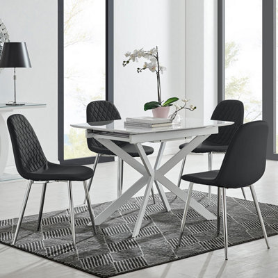 Furniturebox Uk Lira 100 Extending Dining Table And 4 Black Corona Silver Leg Chairs - image 1