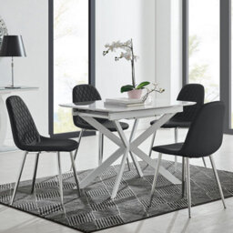 Furniturebox Uk Lira 100 Extending Dining Table And 4 Black Corona Silver Leg Chairs - thumbnail 1