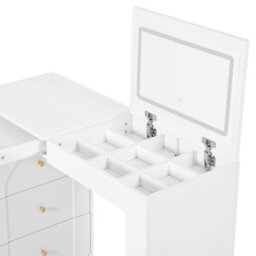 Merax L-Shaped Dressing Table, Vanity Desk With Led Flip Mirror, 7 Drawers, Adjustable Layout, Makeup & Study Table, White - thumbnail 6