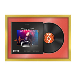 "AK Frames 25X17"" Gold Sleek Vinyl Record Frame With Poppy Red Mount For 12 Inch Lp Cover & Disc - Overlapped Design"