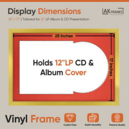 "AK Frames 25X17"" Gold Sleek Vinyl Record Frame With Poppy Red Mount For 12 Inch Lp Cover & Disc - Overlapped Design" - thumbnail 2