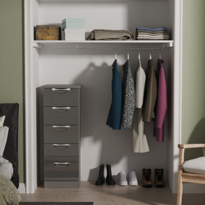 Rovigo Ready Assembled Gloss Dusk Grey 5 Drawer Bedside Chest (H)1074mm (W)395mm (D)411mm - image 1