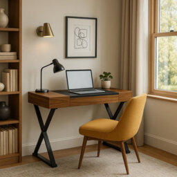 Homeology Adonis Walnut With Matte Black Legs Ergonomic Home Office Luxury Desk - thumbnail 6
