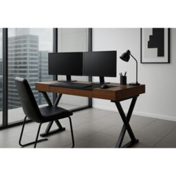 Homeology Adonis Walnut With Matte Black Legs Ergonomic Home Office Luxury Desk - thumbnail 8