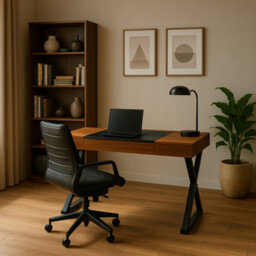 Homeology Adonis Walnut With Matte Black Legs Ergonomic Home Office Luxury Desk - thumbnail 5