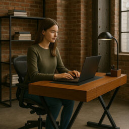 Homeology Adonis Walnut With Matte Black Legs Ergonomic Home Office Luxury Desk - thumbnail 2